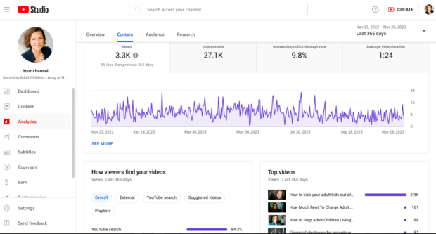 YouTube analytics overview