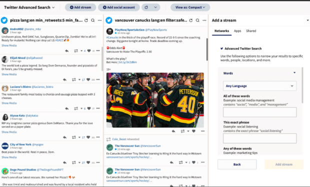 Hootsuite Streams Twitter advanced search