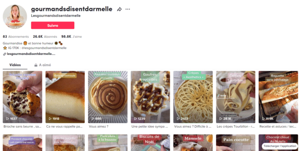 profil TikTok de Les gourmands disent d’Armelle