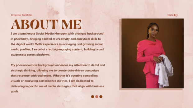 about me section of social media portfolio