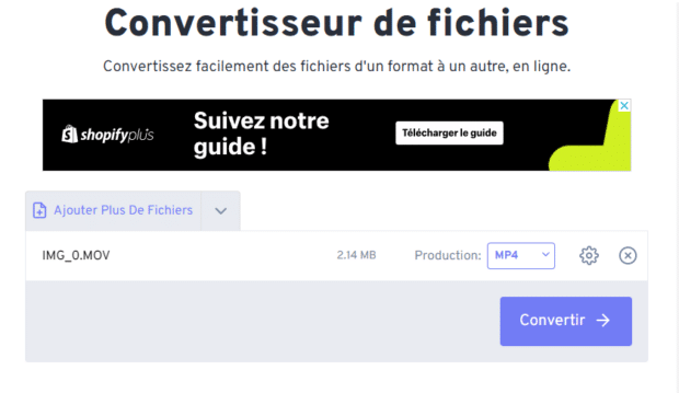 bouton convertir dans le convertisseur de fichiers FreeConvert
