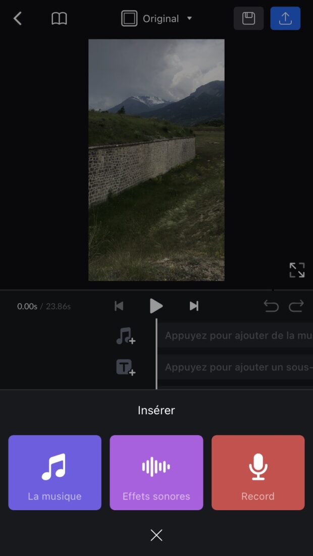 bouton musique dans la fenêtre insérer dans VN Editor App