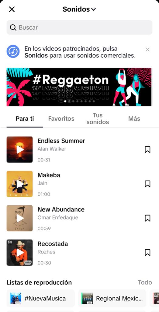 sonidos recomendados y listas de reproducción