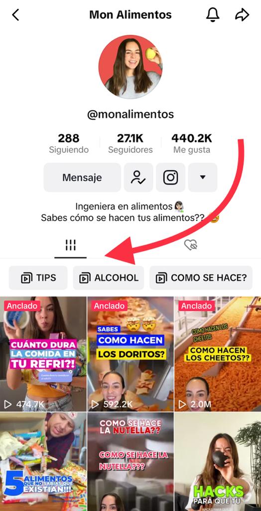 una lista de reproducción de TikTok en el perfil de @mon.alimentos llamada "Tips"
