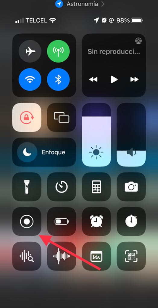 pantalla del centro de control del iPhone