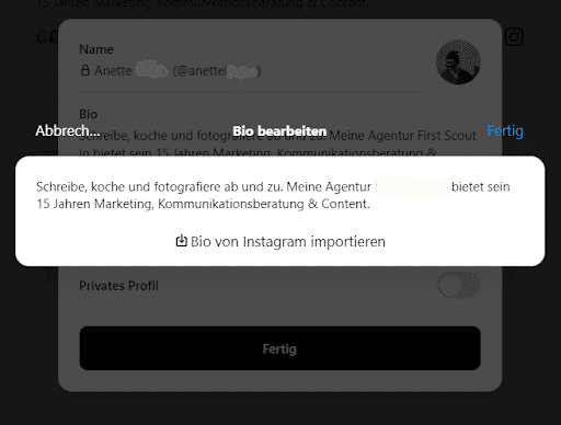 Personalisierung des Threads-Profils