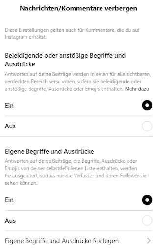 Instagram-Threads, versteckte Wörter und Phrasen anpassen