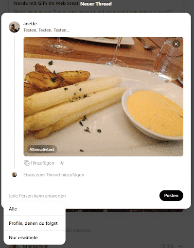 Wählt aus, wer auf euren Threads-Post antworten kann