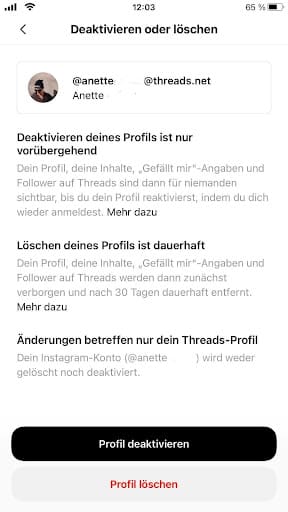 Option Threads-Profil endgültig löschen