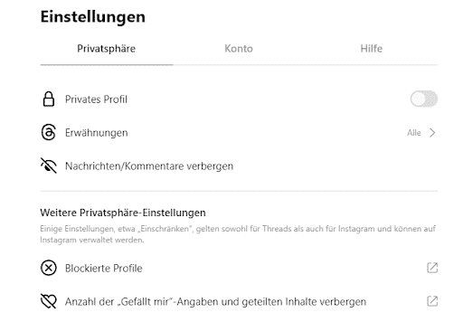 Privatsphäre-Option in den Threads-Einstellungen