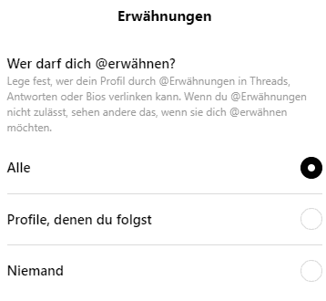  Instagram Threads, detaillierte Einstellungen zur Privatsphäre bezüglich @Erwähnungen