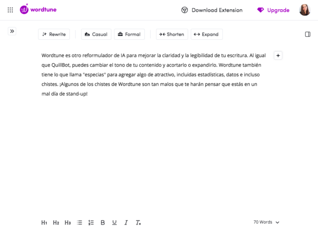 Herramienta de copywriting con IA Wordtune