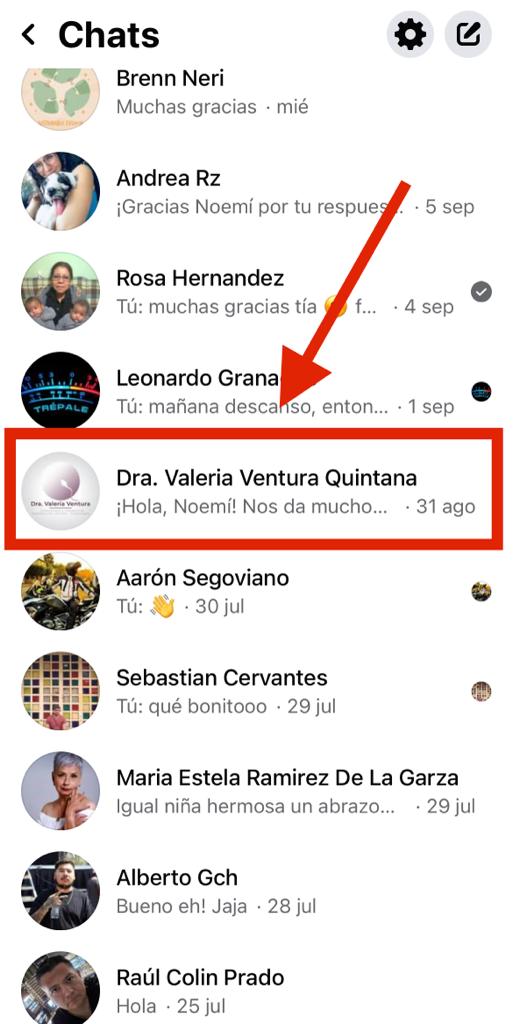 Ejemplo de anuncio de Facebook Messenger de la ginecóloga Dra. Valeria Ventura Quintana