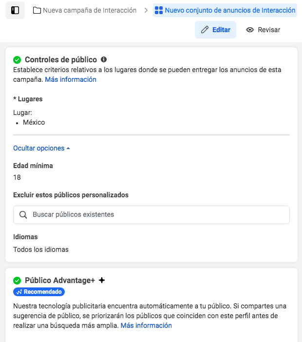 Define el público objetivo de Facebook