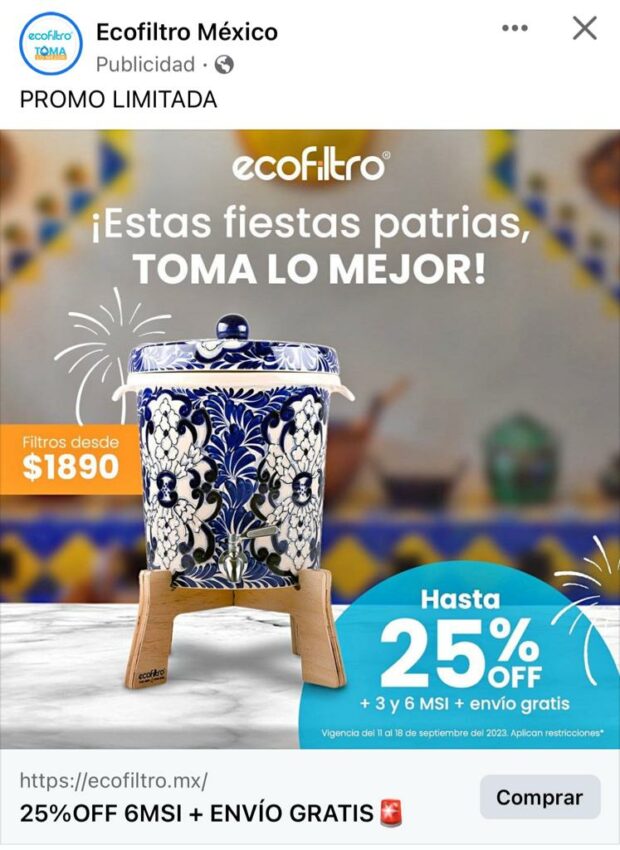 Anuncio con imagen de filtro de agua