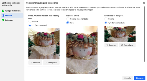 selecciona el recorte de la imagen para ubicaciones de anuncios de Facebook