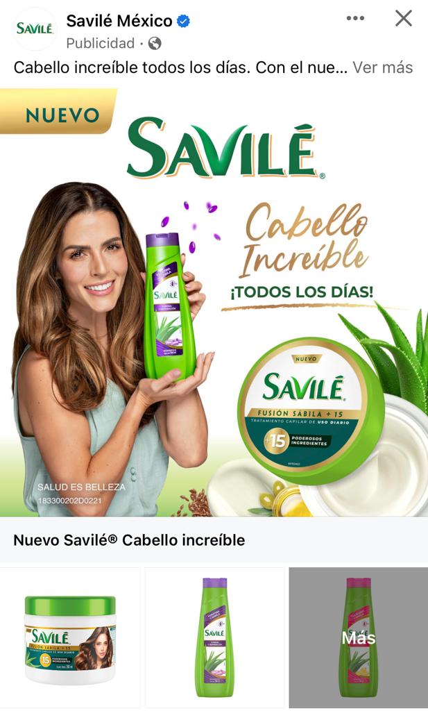 Anuncio de experiencia instantánea del shampoo Savilé