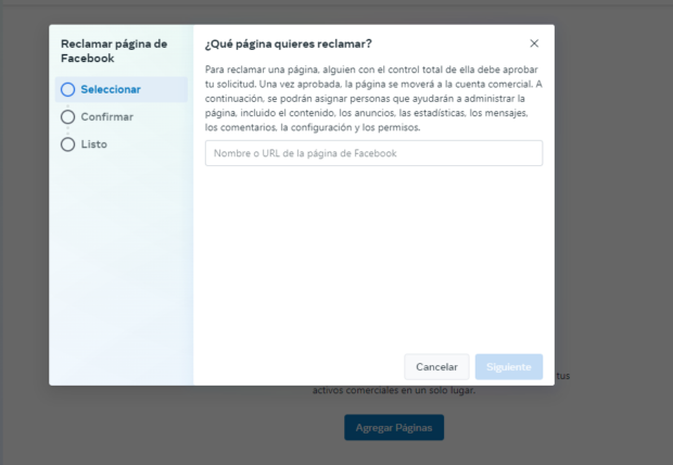 Después de seleccionar Agregar una página, puedes buscar tu página existente.