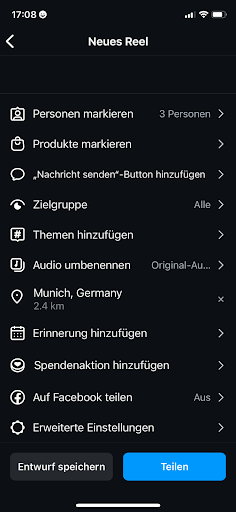 Content für ein neues Reel auf Instagram erstellen