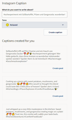 Der OwlyWriterAI Instagram-Bildunterschriften-Generator: Rezeptidee mit Süßkartoffeln