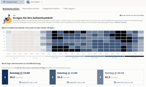 Beste Uhrzeiten und Tage für die Veröffentlichung in Hootsuite Analytics