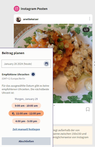 Beste Zeiten zum Posten des Rezept-Beitrags in Hootsuite