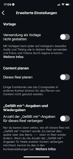 Erweiterte Einstellungen auf Instagram aufrufen