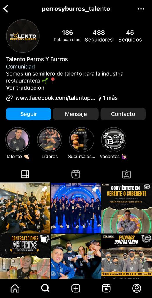 Página de Instagram de empleados de Perros y Burros