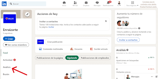 botón de estadísticas de LinkedIn en página de empresa