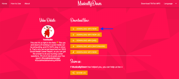 select Download MP4 Now on drop down list
