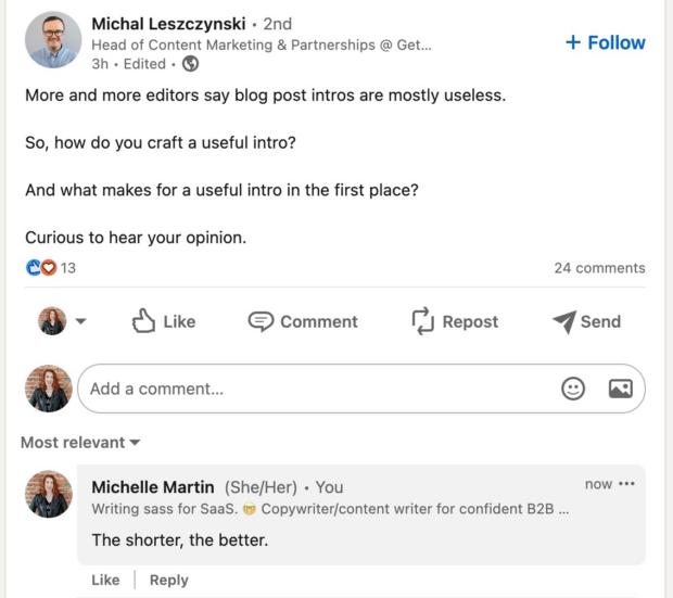 blog intro comment the shorter the better