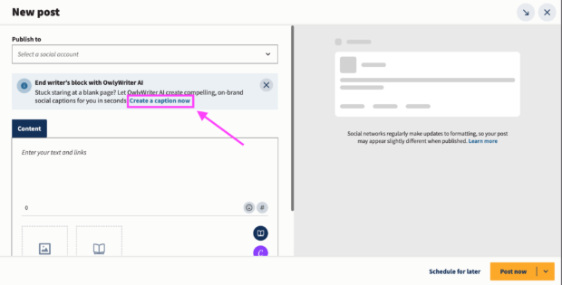 Use OwlyWriter AI to write captions for social post