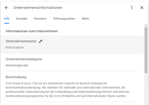 Profil anpassen und Unternehmensbeschreibung hinzufügen