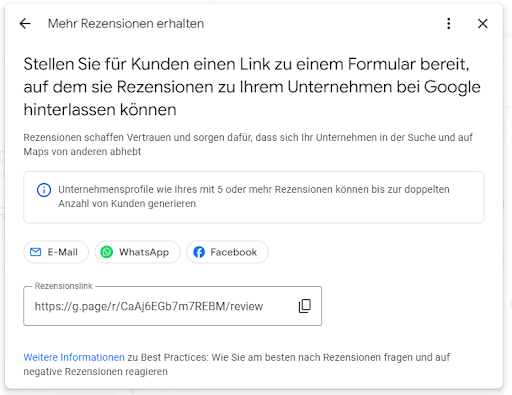 Gebt Kunden einen Link, um euer Unternehmen auf Google zu bewerten.