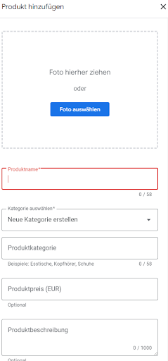 Produktbezeichnung, Preis und Artikelbeschreibung hinzufügen