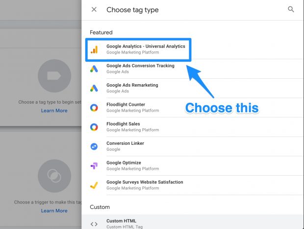 Option to choose “Universal Analytics” in Google Analytics setup window