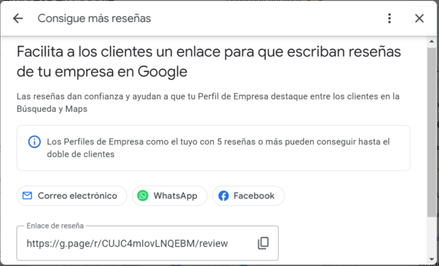 Proporciona a los clientes un enlace para que opinen sobre tu empresa en Google