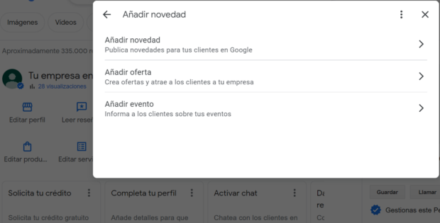 añadir novedad, oferta o evento