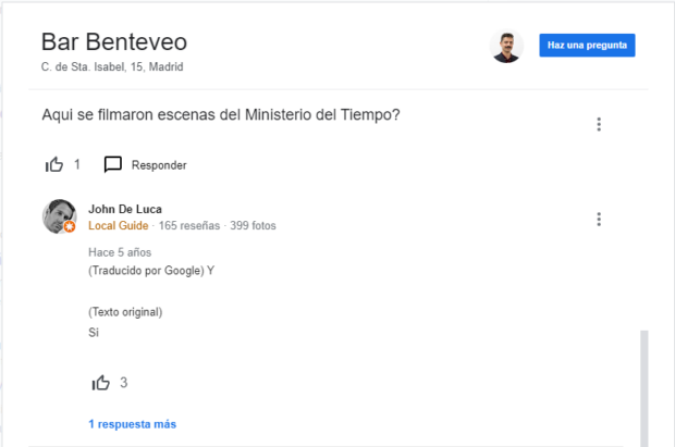 Bar Benteveo en Google mi negocio