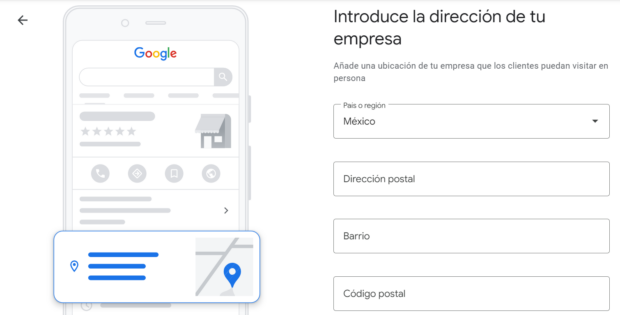 Introduce la dirección de tu empresa en Google