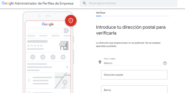 introduce la dirección postal para verificarla