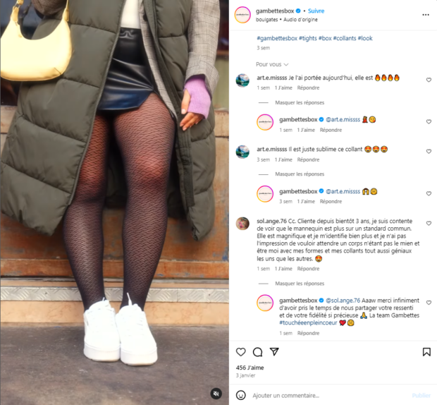 réponses de Gambettes Box à des commentaires sur Instagram