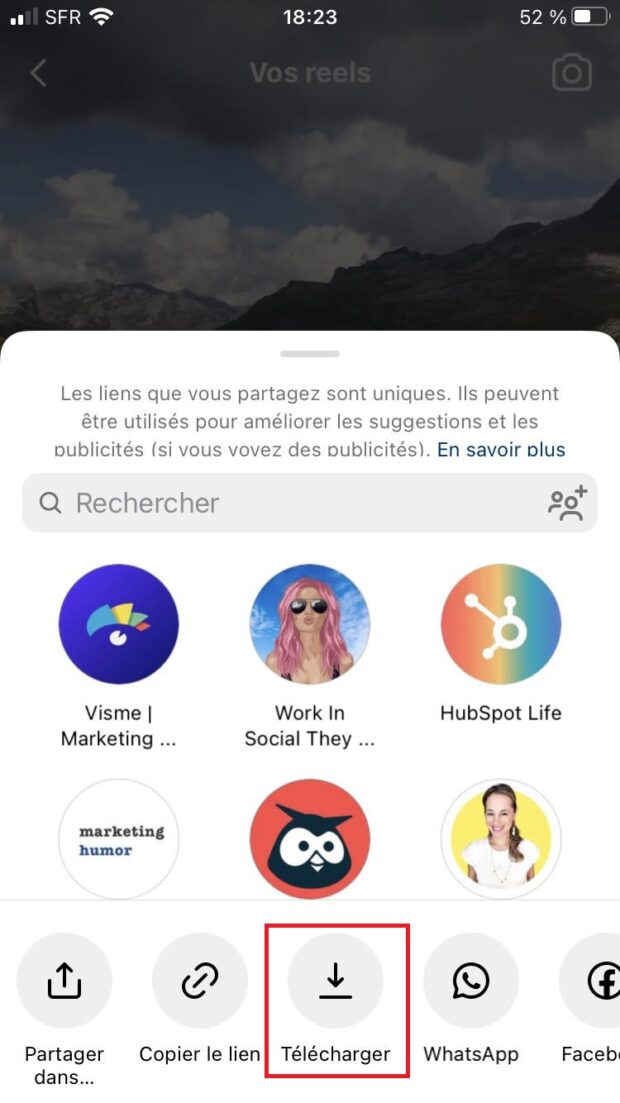 option de téléchargement de votre propre reel Instagram
