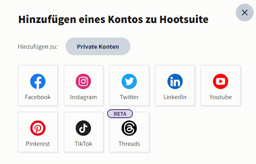 Screenshot: Threads-Account mit Hootsuite-Konto verknüpfen
