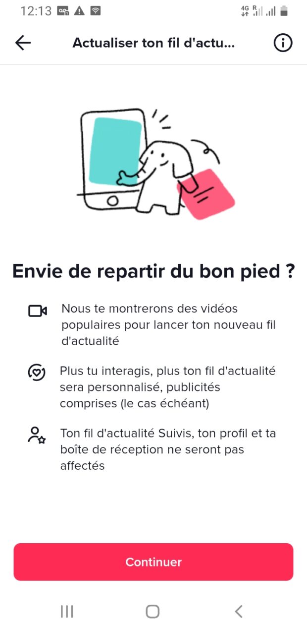 Réinitialisation du fil Pour toi avec des vidéos populaires et des publicités personnalisées