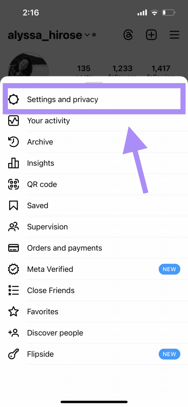 Settings and privacy