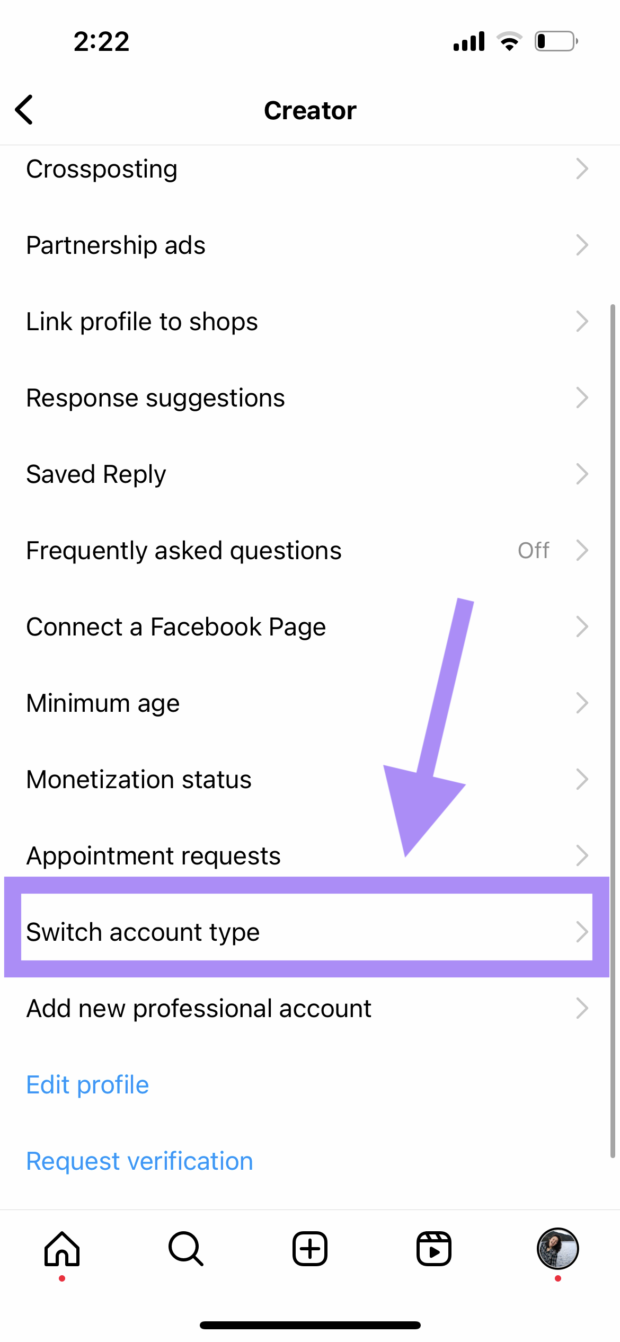 Switch account type