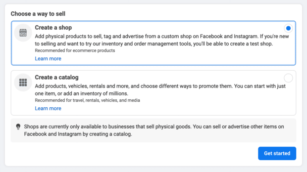 Choose a way to sell create a shop
