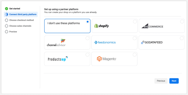 Partner platform selection I don't use these platforms option