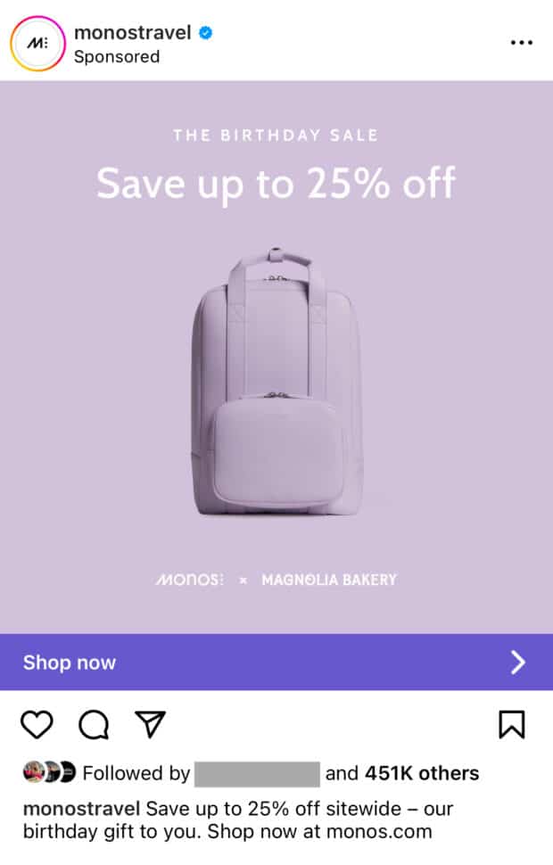 Monos Travel Birthday sale save up to 25 percent off